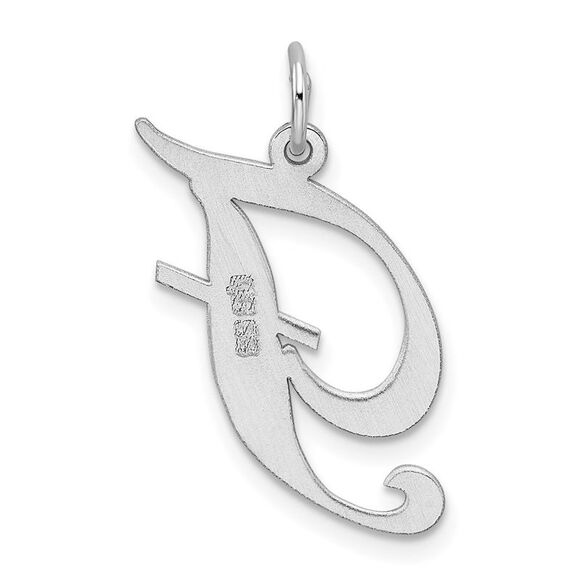 Sterling Silver, Ella Collection, LG Fancy Script Initial F Pendant - Picture 3 of 5